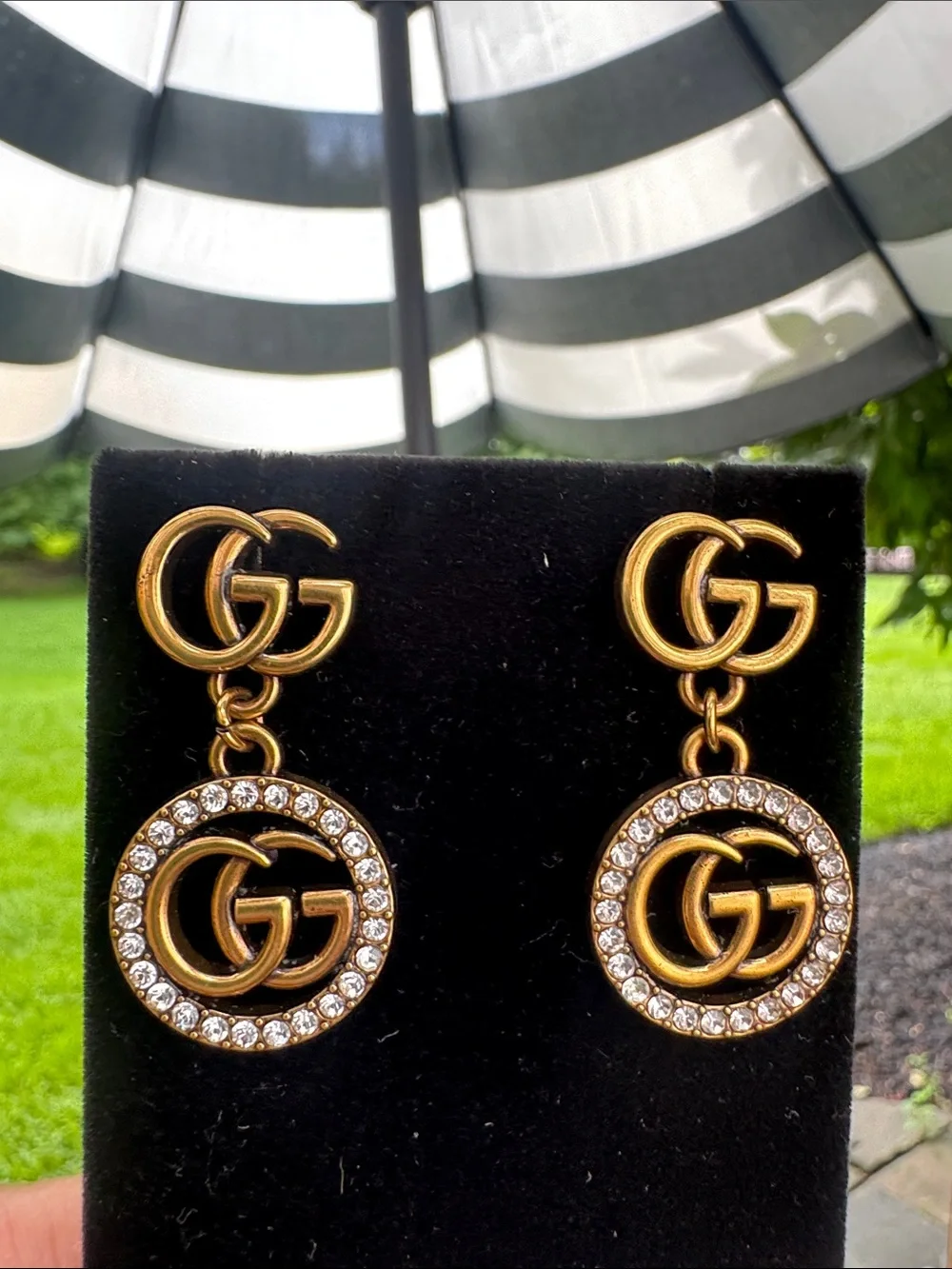 Earrings Gold and Crystal Double GG Drop Earrings